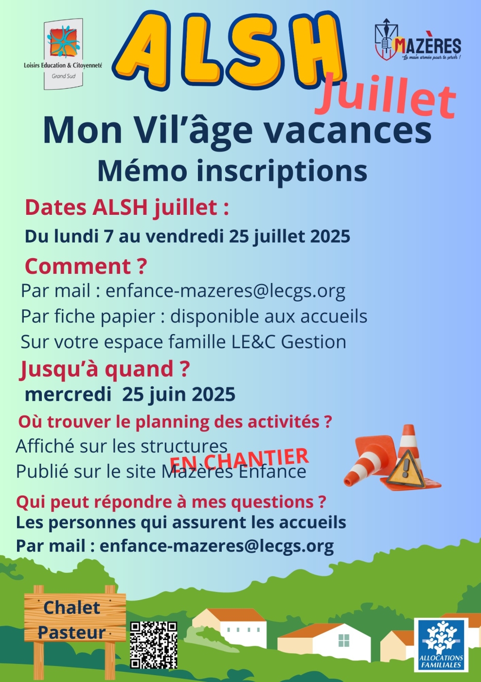 informations inscriptions ALSH juillet 25